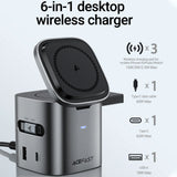 ACEFAST 6 in 1 Multifunction 15W Magnetic Wireless Charging Station For iPhone 16 15 GaN PD65W Charging Cube USB C Fast Charging